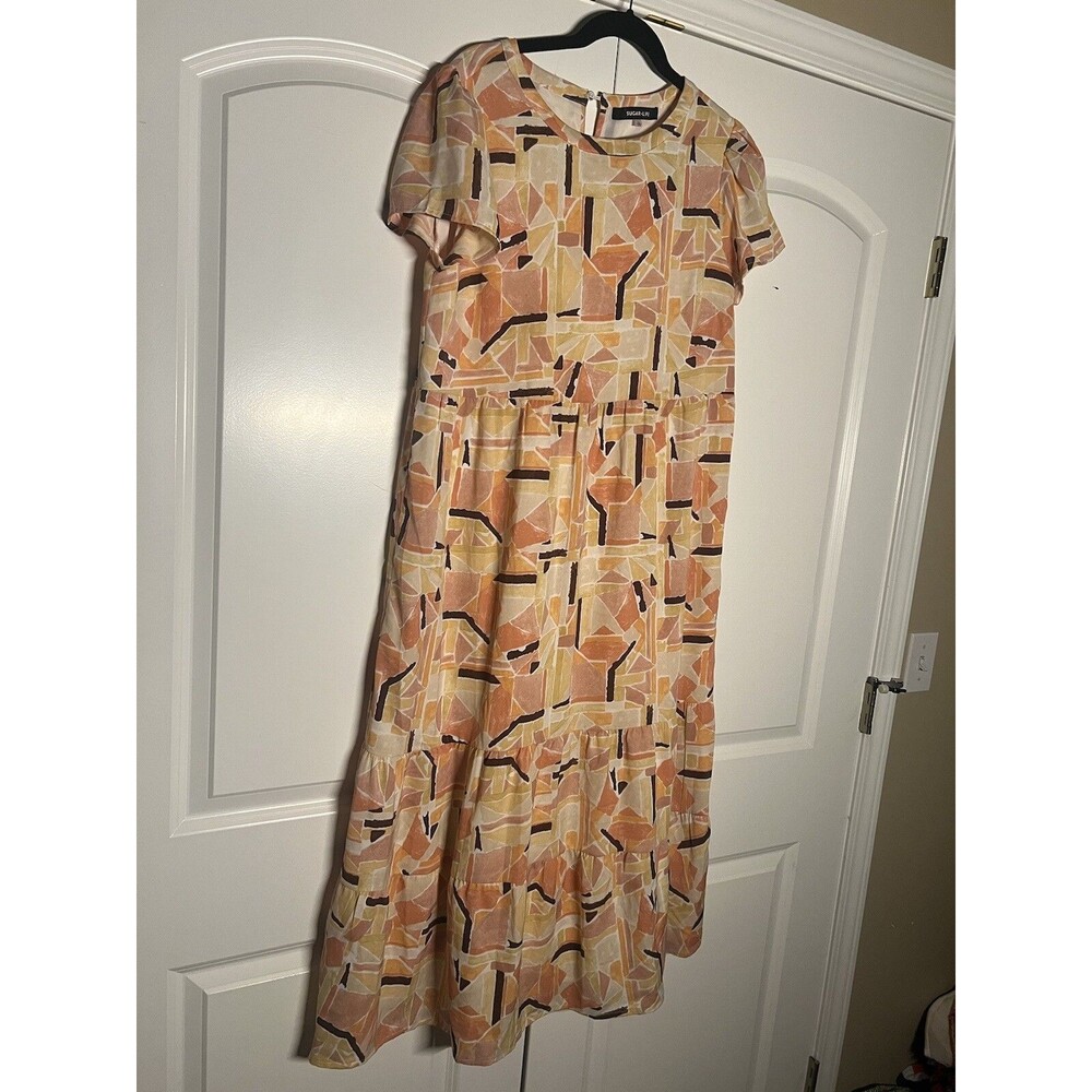 Sugar Lips Tiered Yellow Geometric Maxi Dress Size Large